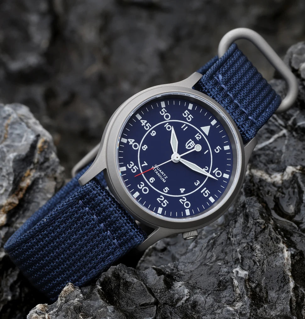 BERNY Titanium herenhorloge met kwartsmechanisme, AR-coating, saffierglas, modieus polshorloge, lichtgevend, VH31, ultradun polshorloge, waterdicht tot 5 ATM