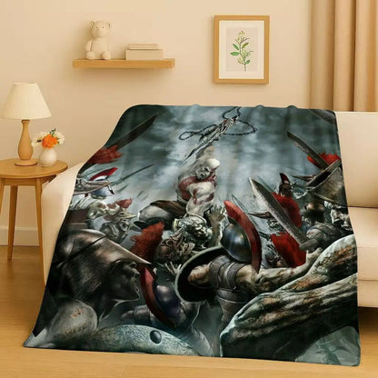 3D Kratos God of War Games Cartoon Gamer Flannel Blanket,Ultra Soft Warm Plush Throw for Home Bedroom Bed Sofa Cover Picnic Kids