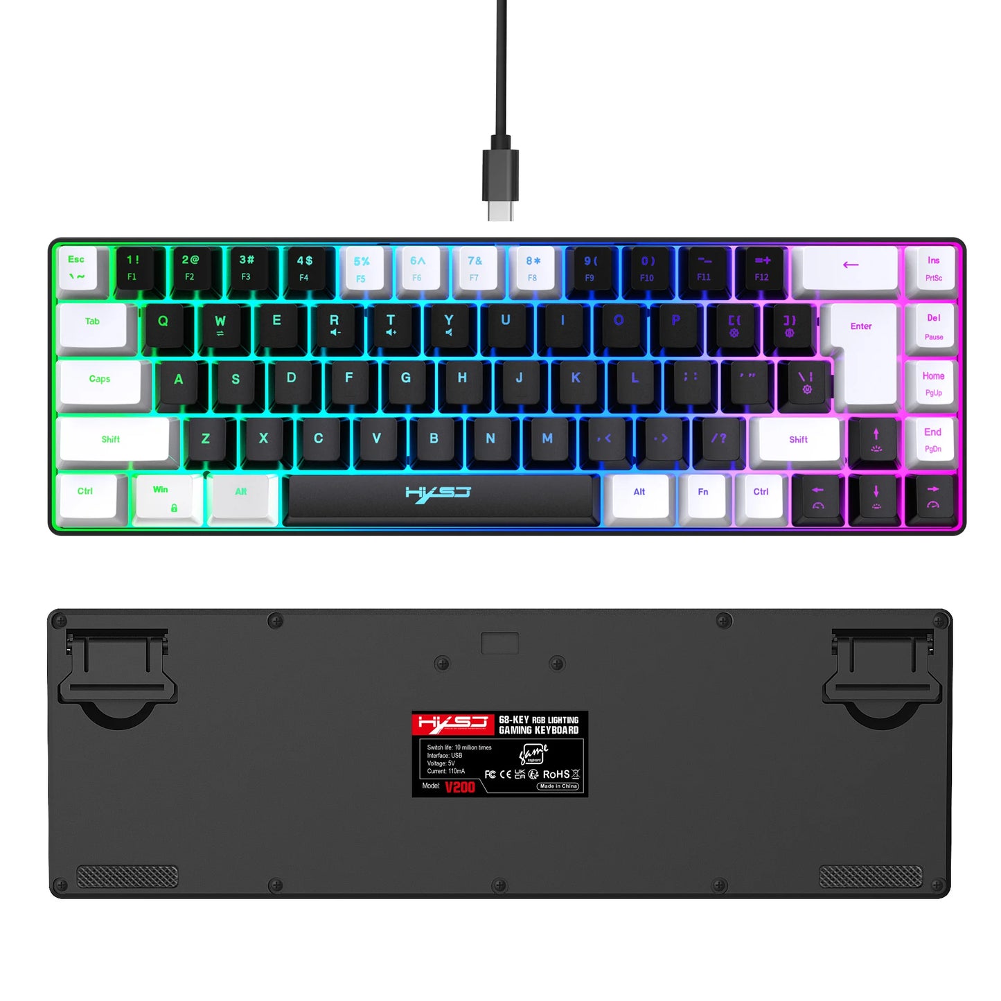 68 Keys Gaming Keyboard USB Wired RGB Gaming Keyboard with 20 Backlight Modes, Compact Mini Gaming Keyboard for Windows PC Laptop Desktop