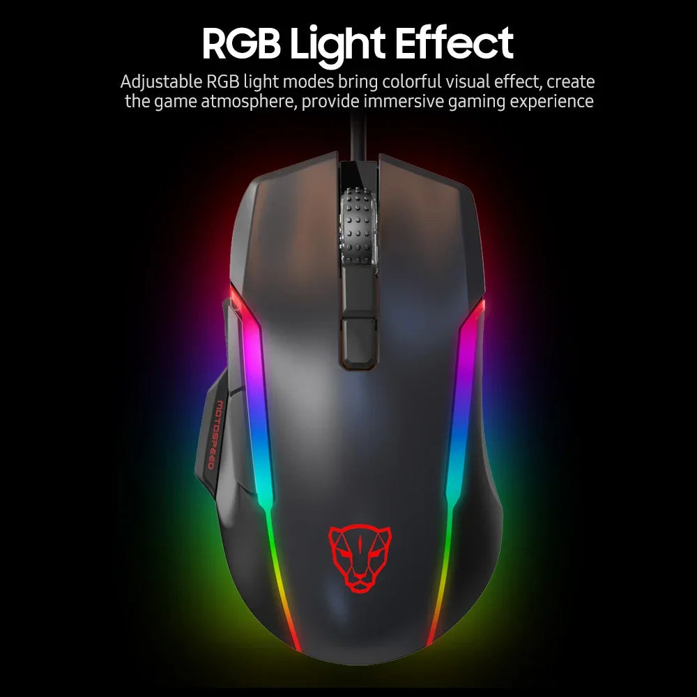 MOTOSPEED V90 Wired Gaming Mouse RGB, 5000 DPI Programmable Gaming Mouse with 9 Buttons, PMW3325 Optical Sensor, USB Wired Gaming Mouse for PC & Laptop