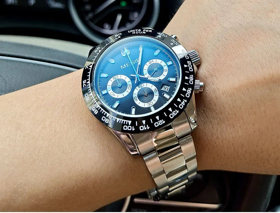Montre homme MEGIR, marque de luxe, montre de sport à quartz, bracelet en acier inoxydable, étanche, chronographe, montre-bracelet