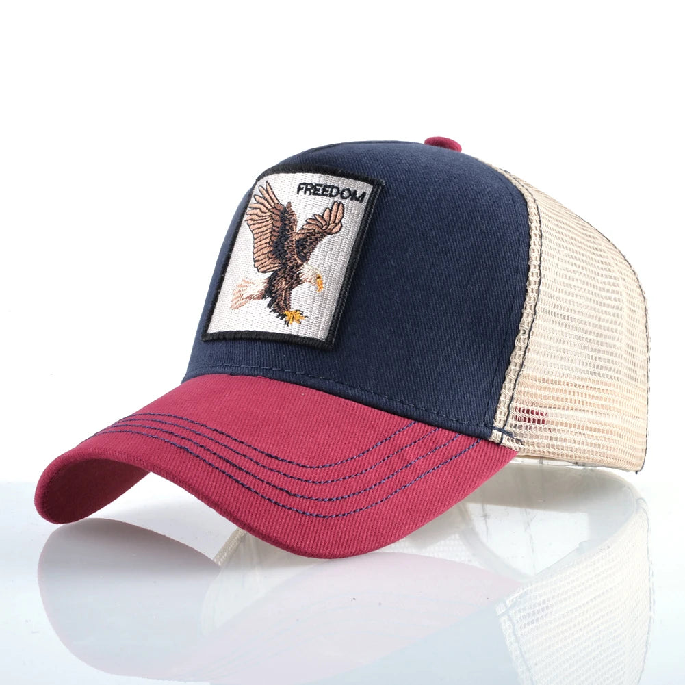 Cappellino trucker fashion con patch ricamata con capra, snapback da baseball quattro stagioni per uomo e donna, cappello con visiera regolabile