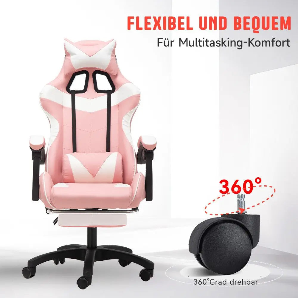 Gaming Chair Gaming Armchair Height Adjustable Office Chair with Adjustable Reclining Function with Cat Ears and Pillows