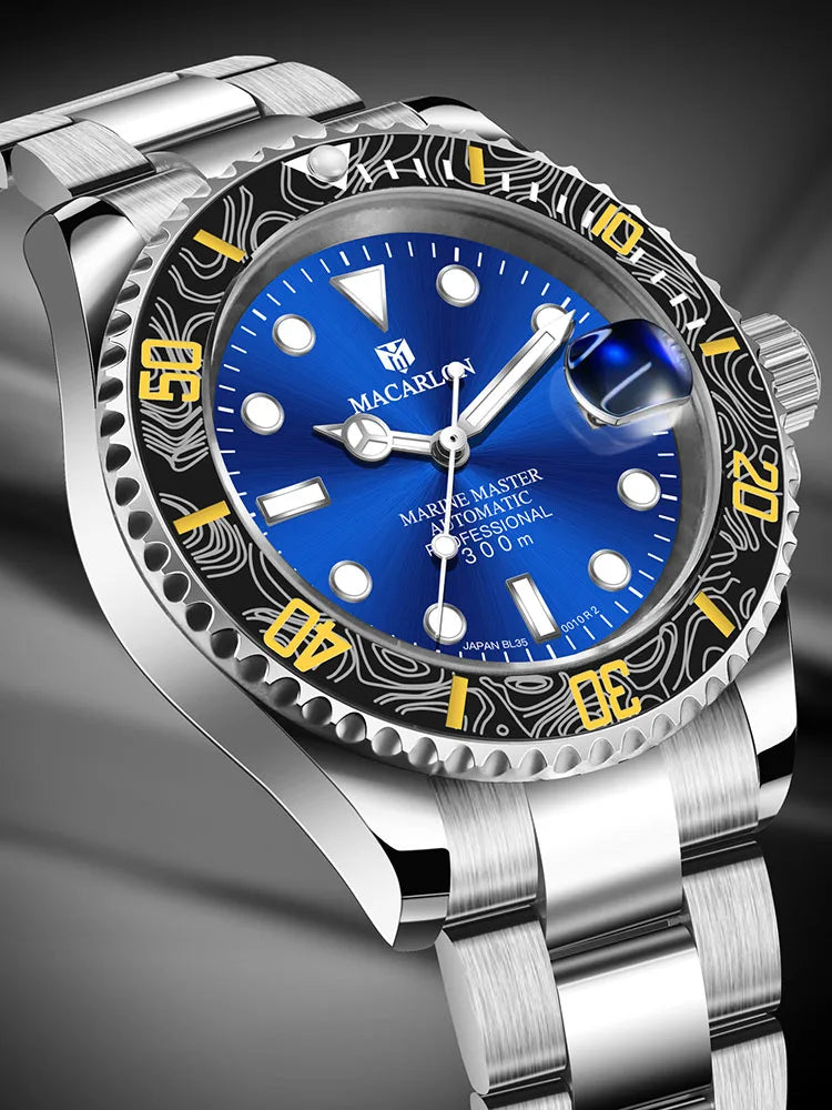 2026 MACARLON Design New Yacht series Mechanical Watch Men Carbon fiber ring mouth sapphire Stainless steel Waterproof Watch TOP
