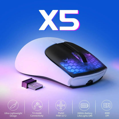 ATTACK SHARK X5 49g Wireless Gaming Mouse, Bluetooth Tri-mode, PixArt Optical Sensor for PC/MAC/Wins