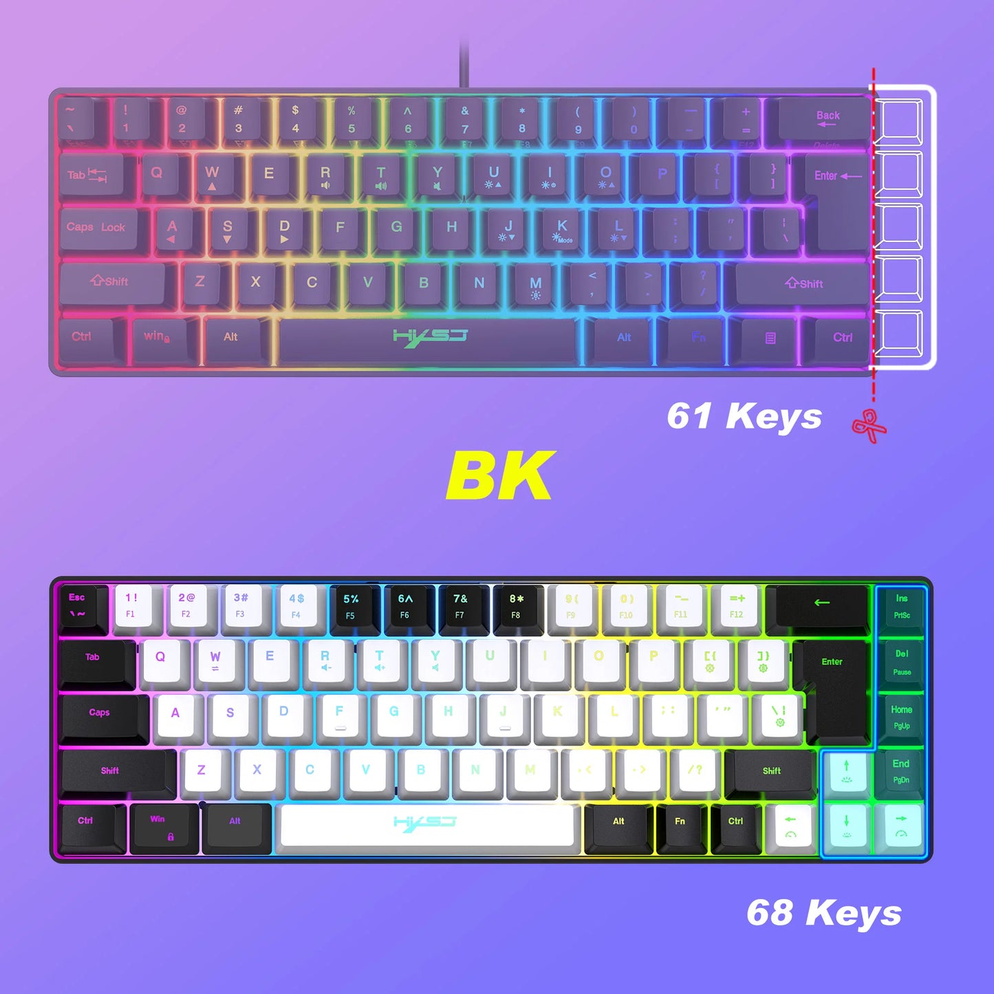 68 Keys Gaming Keyboard USB Wired RGB Gaming Keyboard with 20 Backlight Modes, Compact Mini Gaming Keyboard for Windows PC Laptop Desktop