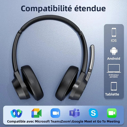 Bluetooth Headset, Wireless Bluetooth V5.4 Headphones with Microphone, Noise Canceling Mic Multipoint Connect Wireless Headset