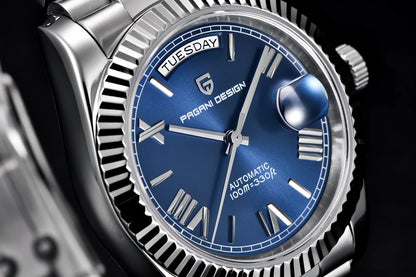 PAGANI DESIGN Luxe herenhorloge met saffierglas, lichtgevende wijzers, roestvrij staal, week- en datumweergave, mechanisch, waterdicht, ST16 herenhorloge