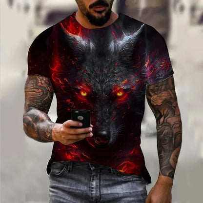 Pánská trička Letní zvířecí vzor s vlkem 3D potisk Topy Trička Letní dámská móda Streetwear Oversized tričko Pánské oblečení
