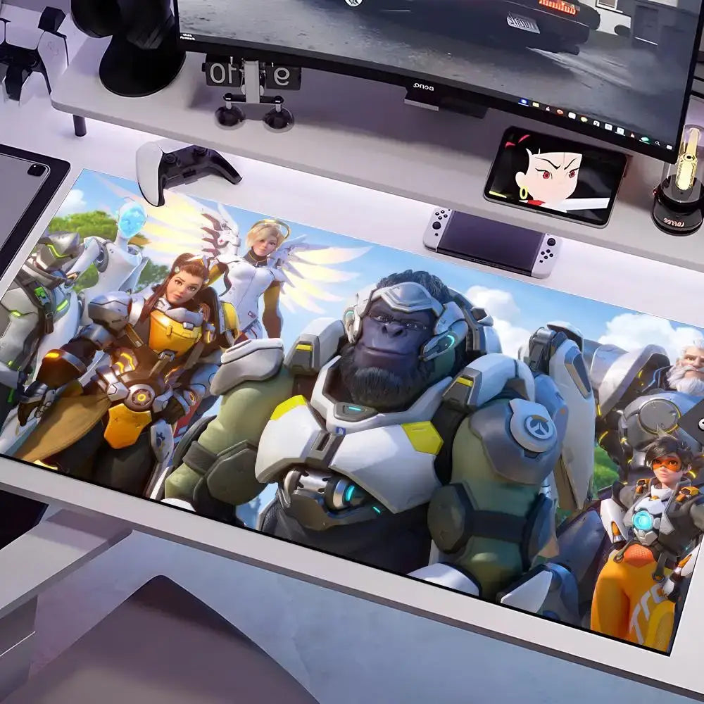 Overwatch-musemåtte i flere størrelser – stor firkantet måtte til computer, kontor og gamingbord, skridsikker musemåtte i gummi