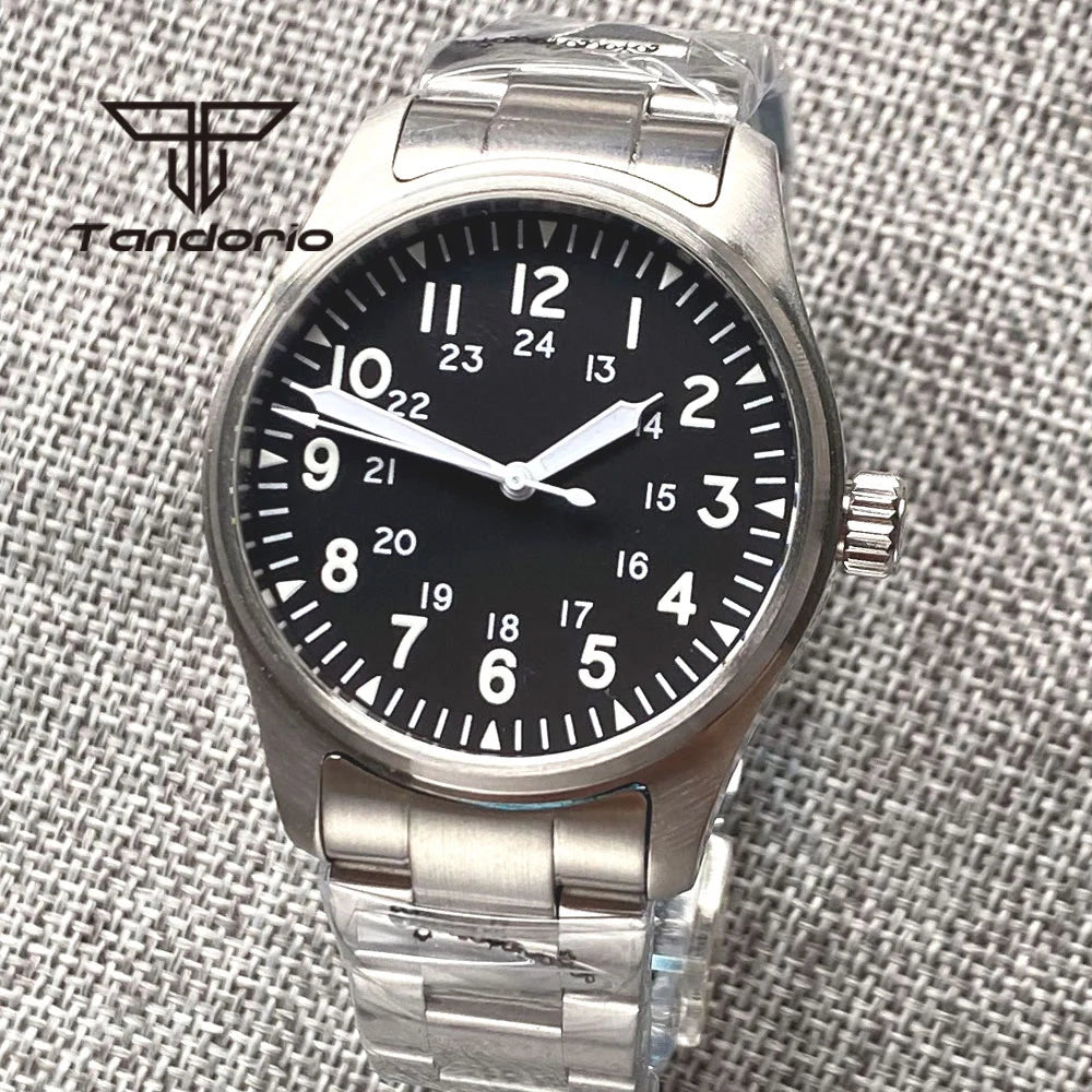 Tandorio 39 mm – męski zegarek automatyczny typu pilot nurkowy, mechanizm NH35/PT5000/Miyota8215, szafirowe szkło AR, wodoodporność 20 barów, świecące wskaźniki