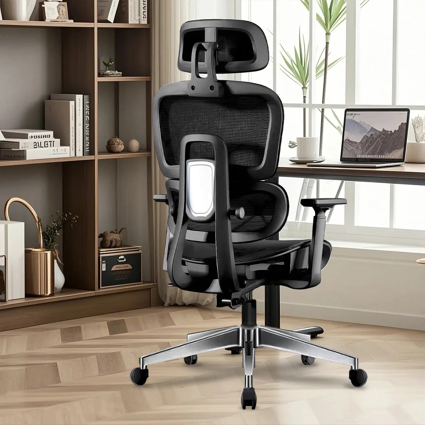 Ergonomic Office Chair Lumbar Support & Neck Pillow Soft Padded Armrests Breathable Mesh Multi-Position Height Adjustment Comfort