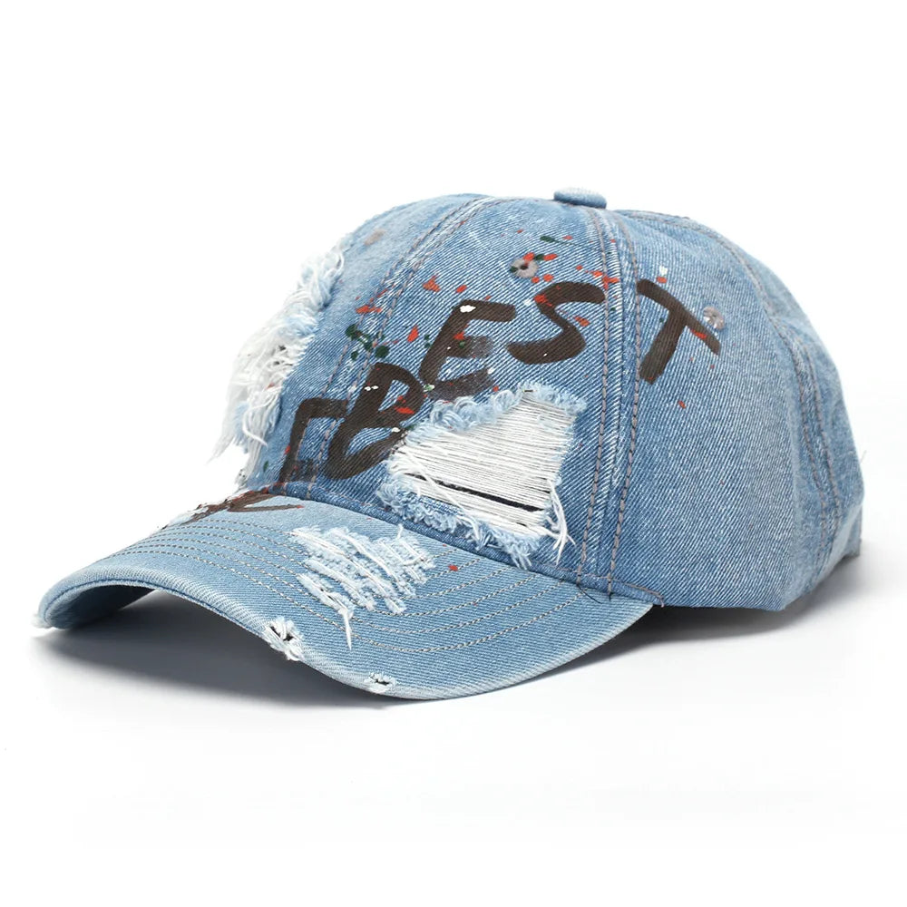 New European and American style letter embroidered baseball caps, personalized distressed and patched baseball caps, sun hats