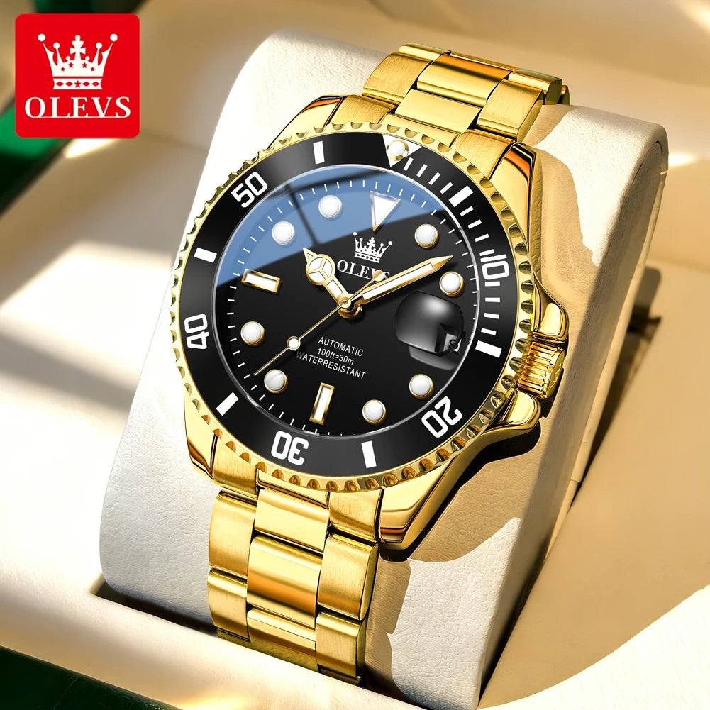 Relógio mecânico automático de luxo para homem OLEVS 6650 – Estanque, luminescente, bracelete em aço – Relógio de pulso para homem, estilo profissional, marca de prestígio