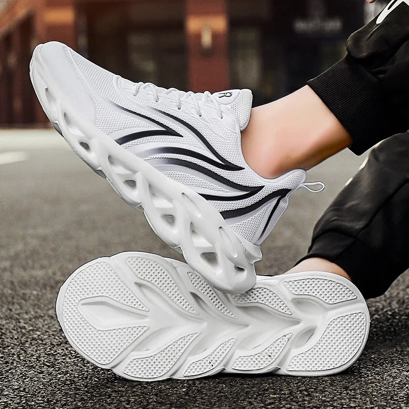 Herr-sneakers med flammönster, Flying Weave-sportskor, bekväma löparskor, utomhusskor för män, sportskor
