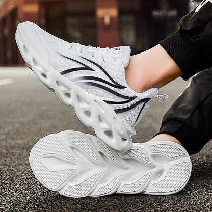Herr-sneakers med flammönster, Flying Weave-sportskor, bekväma löparskor, utomhusskor för män, sportskor