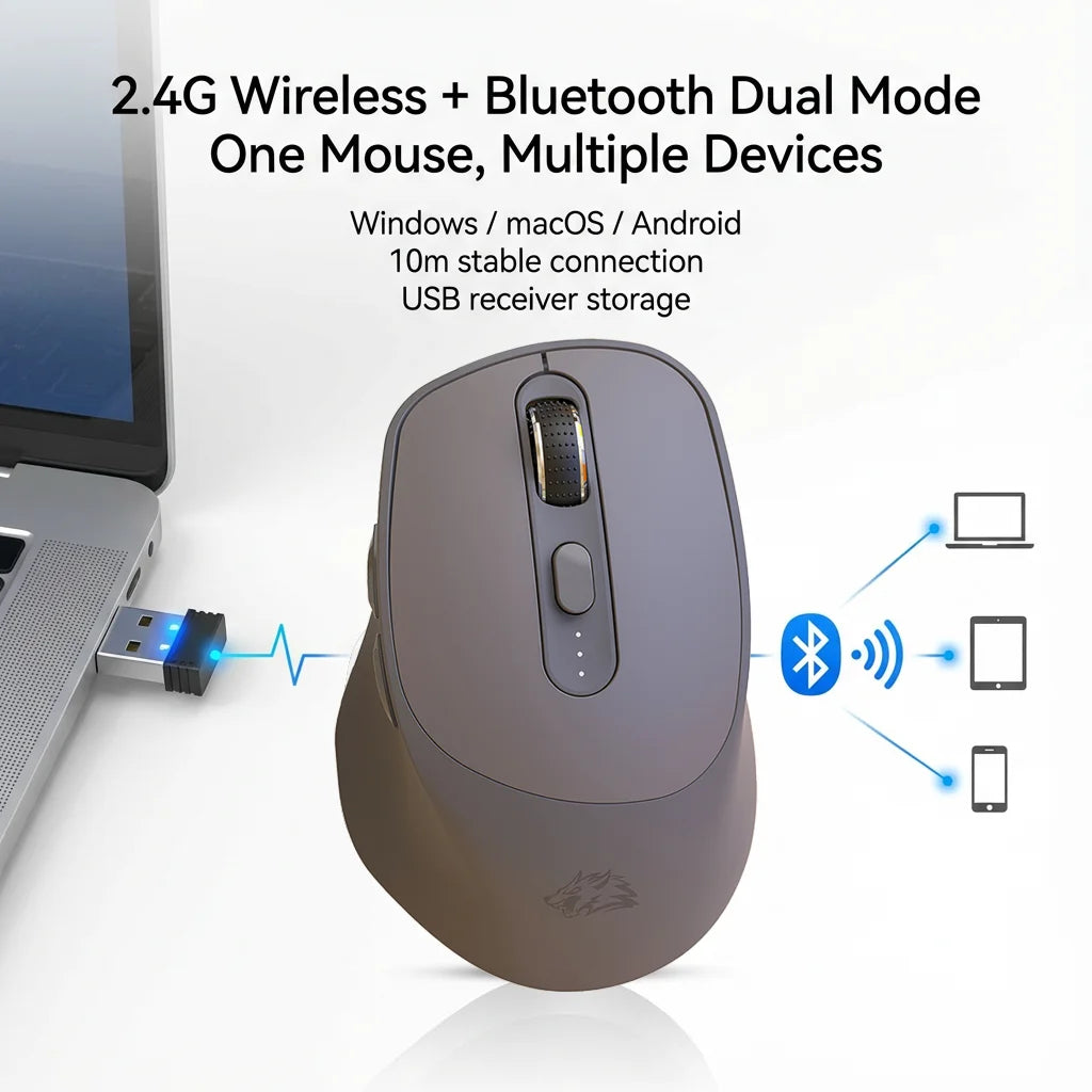 FREEWOLF X7 Wireless Mouse Bluetooth 2.4G Dual Mode Silent Rechargeable 4000 DPI Battery Indicator Ergonomic for PC Mac Laptop