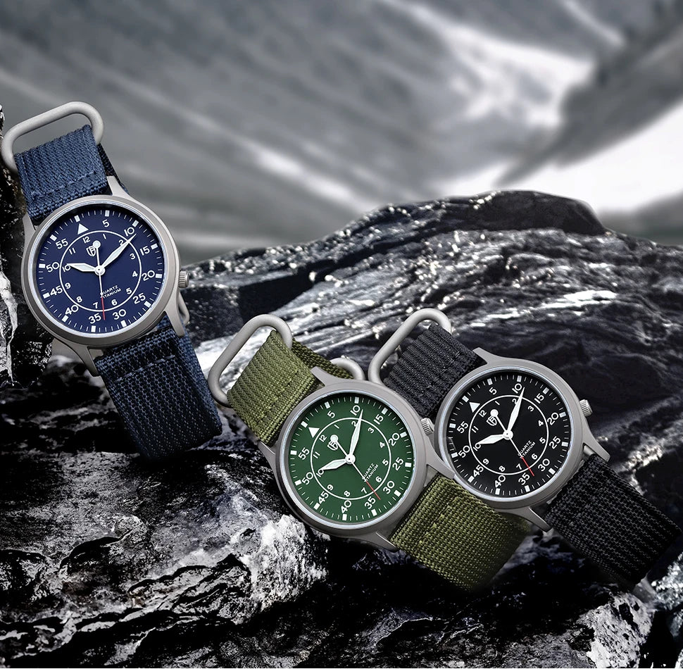 BERNY Titanium herenhorloge met kwartsmechanisme, AR-coating, saffierglas, modieus polshorloge, lichtgevend, VH31, ultradun polshorloge, waterdicht tot 5 ATM