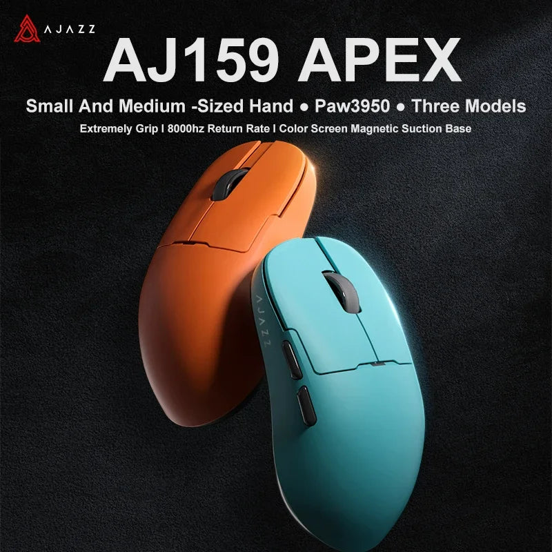 Ajazz AJ159 PRO/APEX Gaming Mouse 8000Hz Wireless Bluetooth Gaming Mouse with PAW3950 Sensor, 42K DPI, Magnetic Charging Dock & Color Display