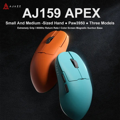 Ajazz AJ159 PRO/APEX Gaming Mouse 8000Hz Wireless Bluetooth Gaming Mouse with PAW3950 Sensor, 42K DPI, Magnetic Charging Dock & Color Display
