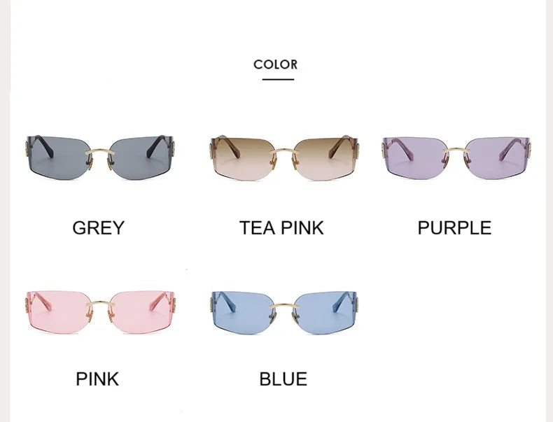 New Frameless Curved Metal Square Sunglasses Women Rimless Cutting Personality Glasses Fashion Brand Design Y2K Punk Sun Glasses
