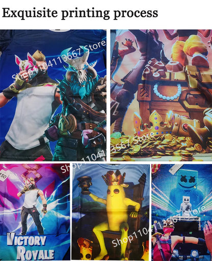 Fortnite T-shirt voor jongens, kindertop voor de zomer, kinderkleding met grappige 3D Battle Royale-gameprint, T-shirt/top voor peutermeisjes