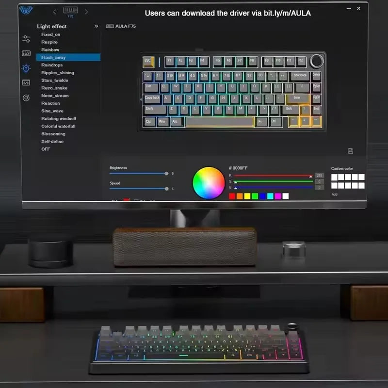AULA F75 Gaming Mechanical Keyboard RGB 75% Layout Side-engraving Customized Gasket Mounted 80 key PBT Keycaps Wireless keyboard