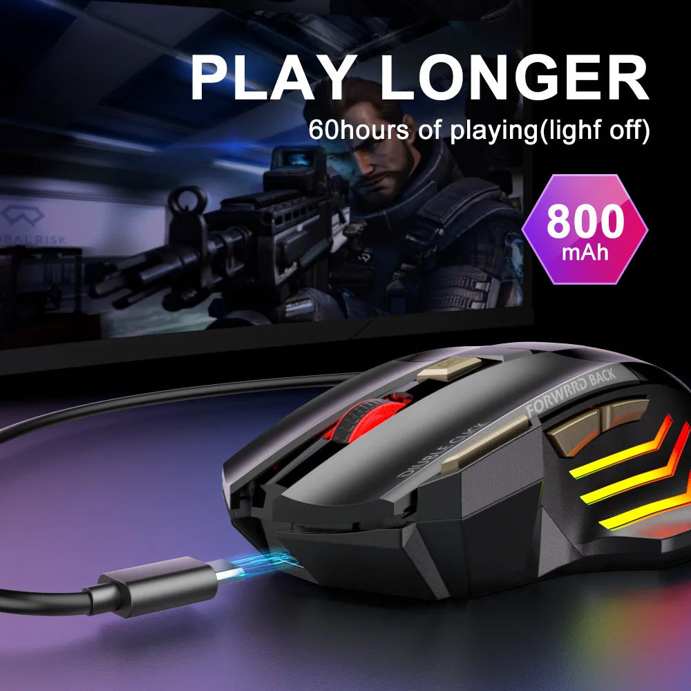 Wireless Bluetooth Mouse Rechargeable 7 Button RGB Gaming Mouse Gamer Ergonomic Mouse LED Backlit PC Silent Mice