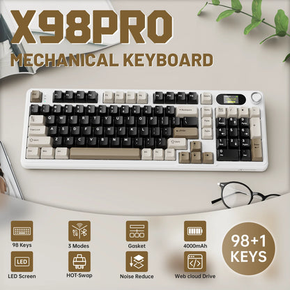 ATTACK SHARK X98PRO Tri-mode Gasket Mechanical Keyboard with TFT Screen & Knob, 99 Keys Layout, 5-Layer Foams, Hot-Swap, RGB