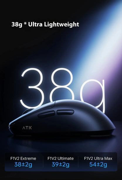 ATK Blazing Sky F1 V2 Ultra Max безжична геймърска мишка с двоен режим, олекотена, PAW3950Ultra, Dual 8K, ниска латентност, ергономична, екстремна