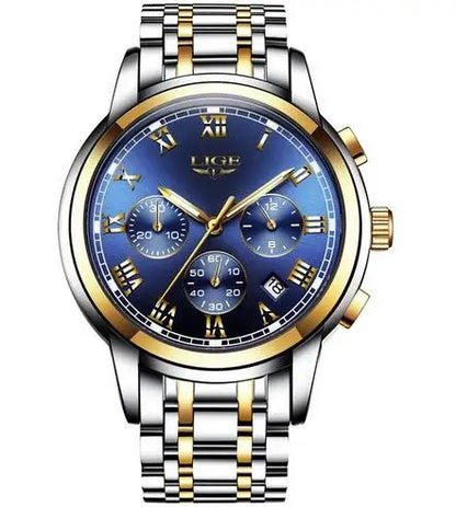 Pánské hodinky LIGE – luxusní chronograf, ležérní sportovní styl, vodotěsné, celokovové, quartzový strojek
