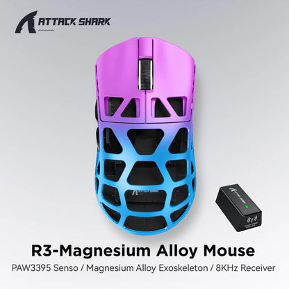 ATTACK SHARK R3 Gaming Mouse Magnesium Alloy Honeycomb, Ultra-Lightweight 8K Hz, PAW3395 Sensor, 26000 DPI, Ergonomic Shell