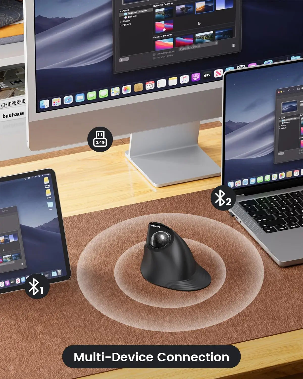 ProtoArc EM05NL Wireless Trackball Mouse Rechargeable Bluetooth Ergonomic Vertical Rollerball Mouse for Computer iPad Mac Windows