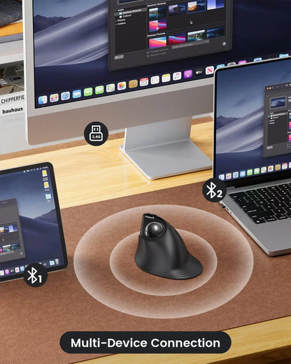 ProtoArc EM05NL Wireless Trackball Mouse Rechargeable Bluetooth Ergonomic Vertical Rollerball Mouse for Computer iPad Mac Windows