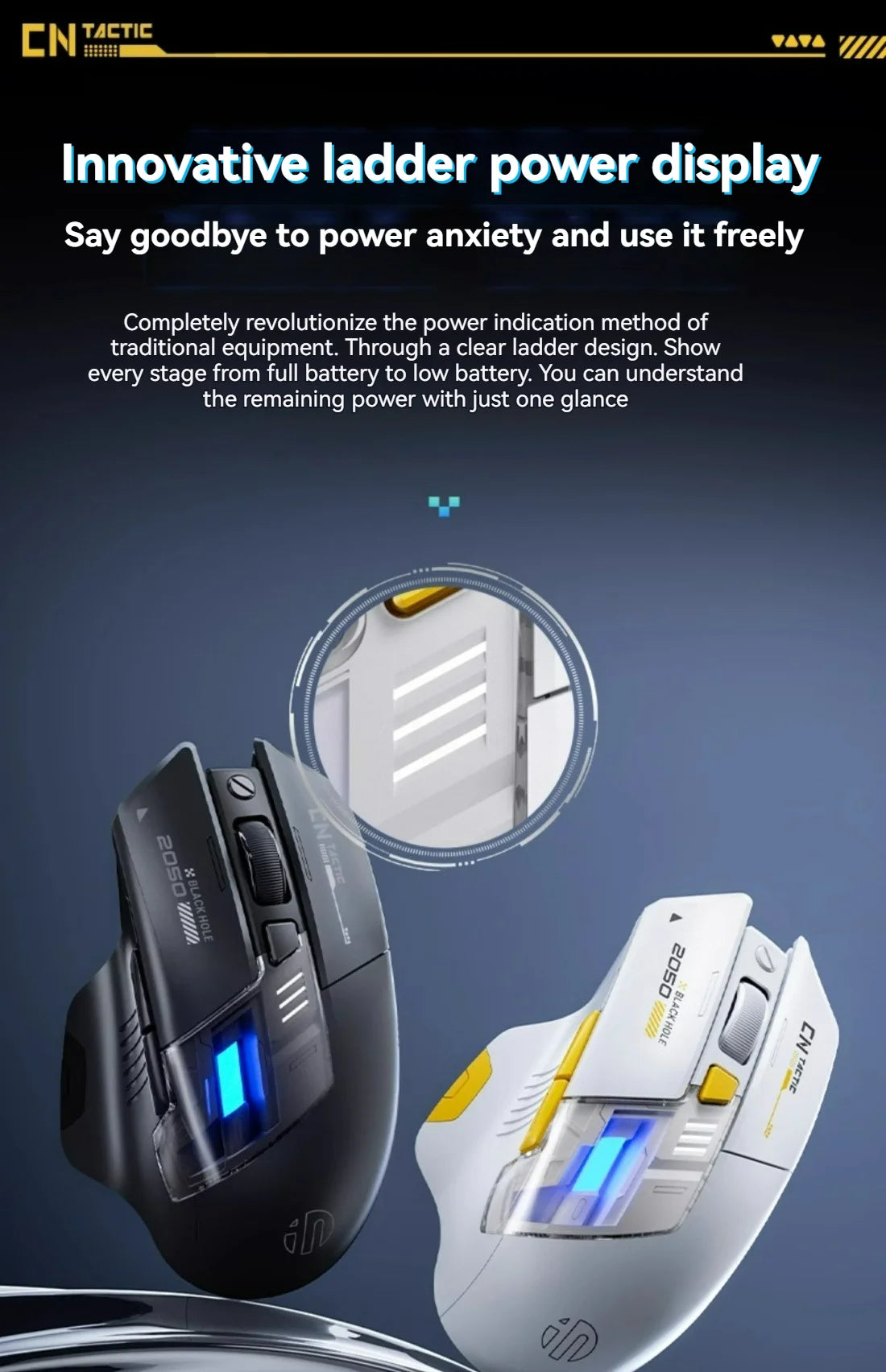 Inphic A9 Pro Three-mode Game Mouse Colorful Light Guide Pillar Power Indicator DPI Adjustable Macro-driver Ergonomics 12800DPI