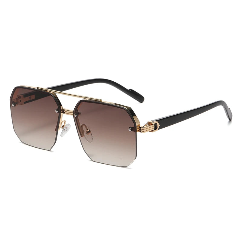 Men's Metal Sunglasses Square Half Frame Rice Nails Casual Trend Personality Retro Fashion Outdoor Sports Eyeglasses