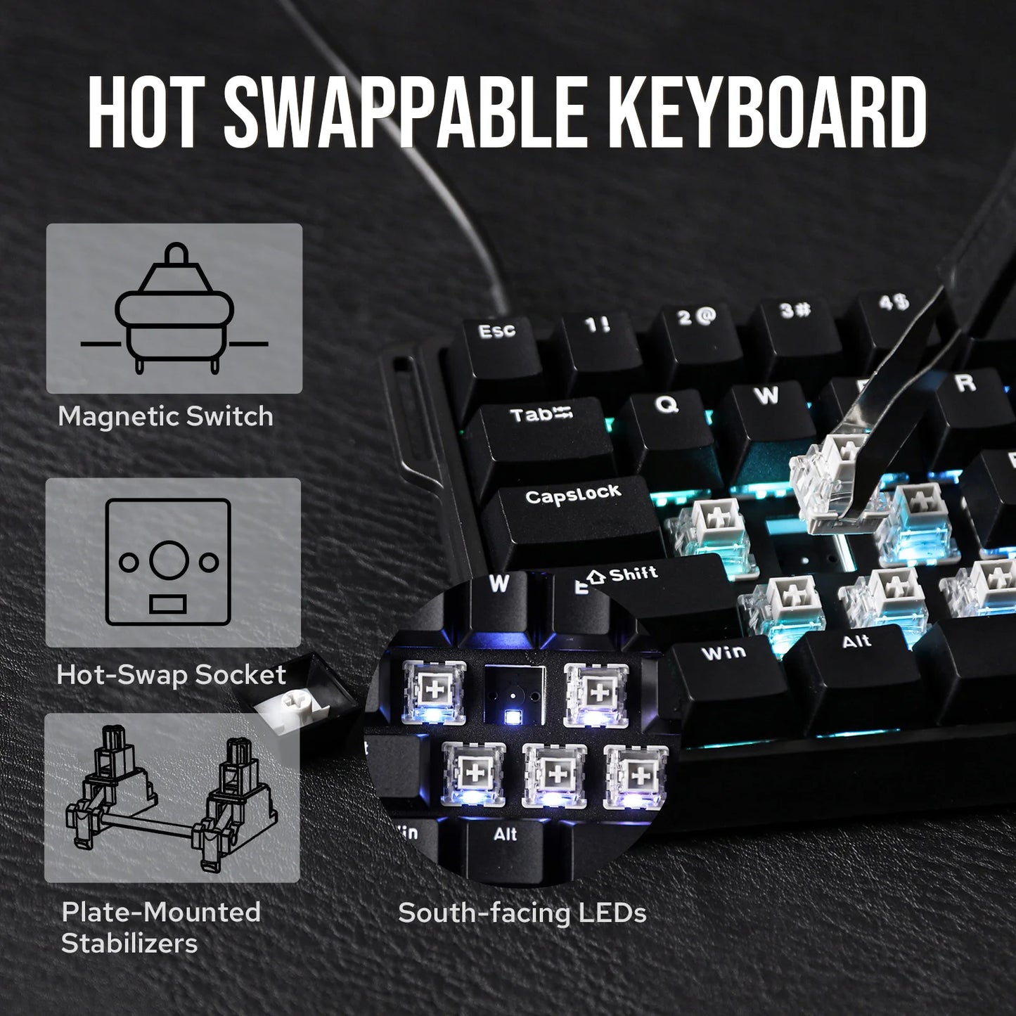 AULA WIN60 HE/WIN60 HE MAX 60% Tastiera meccanica cablata con struttura Tray-Mount hot-swap e switch magnetici Hall Effect