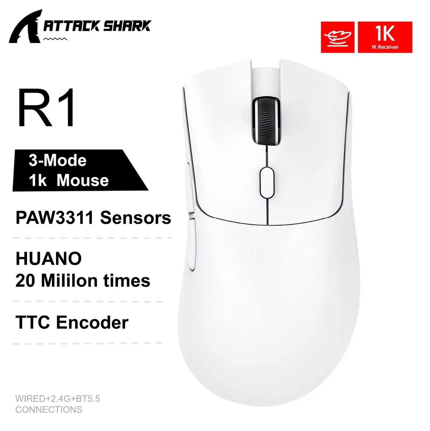 Attack Shark X11&R1 Tri Mode Bluetooth Wireless Mouse With Charger Base RGB Ergonomics Mice Lightweight PC Gamer Accessories