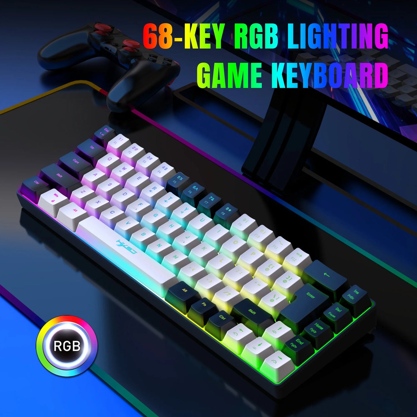 68 Keys Gaming Keyboard USB Wired RGB Gaming Keyboard with 20 Backlight Modes, Compact Mini Gaming Keyboard for Windows PC Laptop Desktop