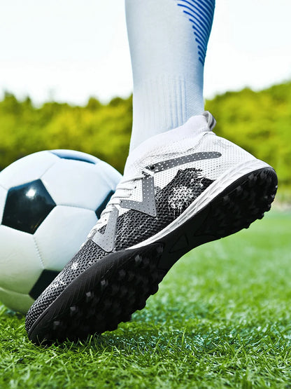 Chaussures de football TF pour adultes, semelle en caoutchouc résistante à l'usure pour terrain synthétique, chaussures de football légères en PU pour hommes, pour matchs sur gazon extérieur