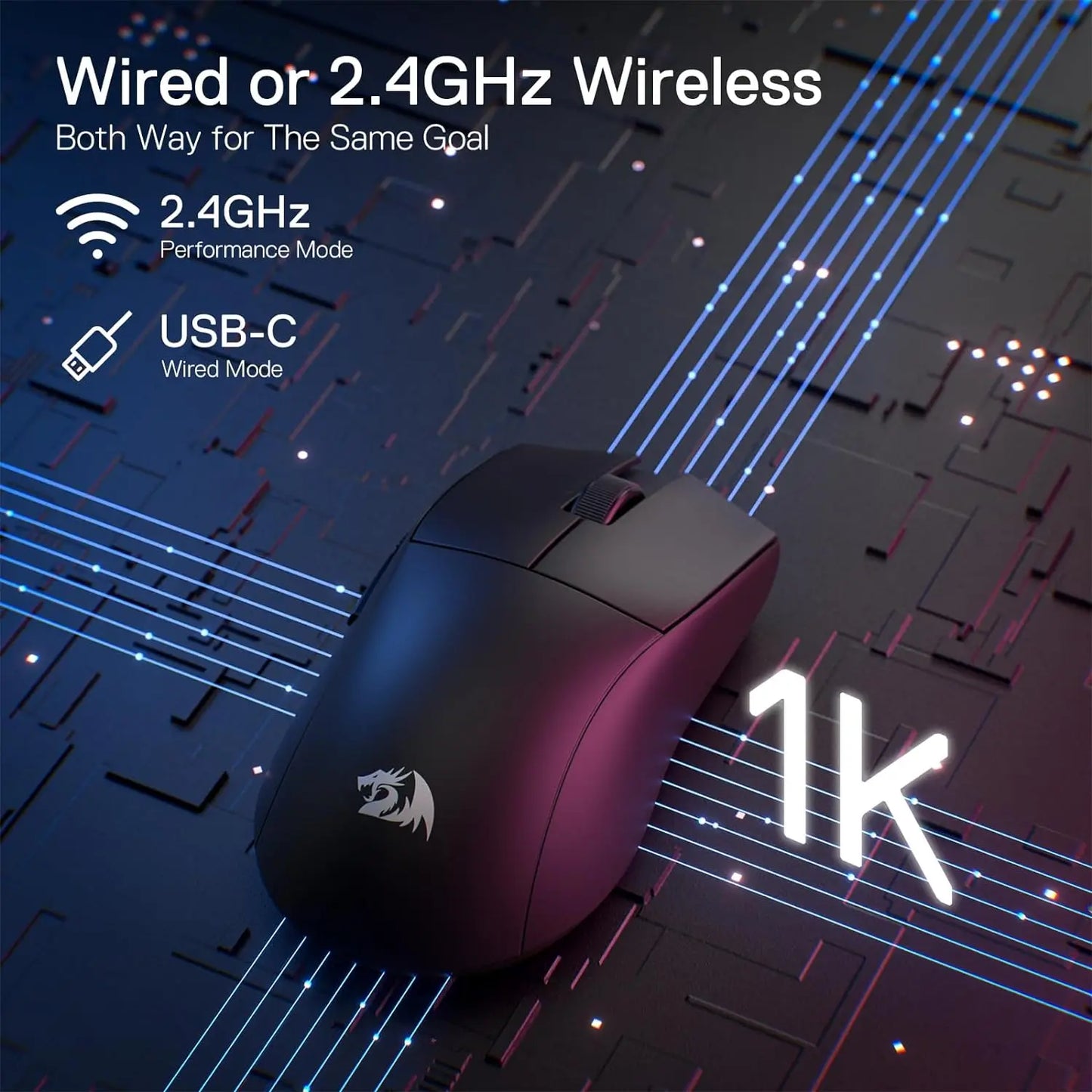 Redragon M916 Wireless Gamer Mouse, 49g Ultra-Light 8K DPI 2.4G Wireless Gaming Mouse with Ergonomic Natural Grip Build
