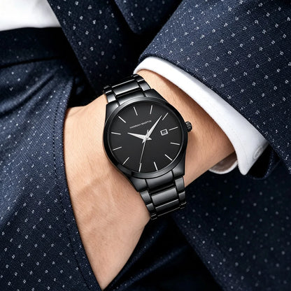 Montre pour homme Hannah Martin, boîtier en acier inoxydable, mouvement à quartz, cadran de 41 mm, style professionnel, avec affichage du calendrier (imitation)