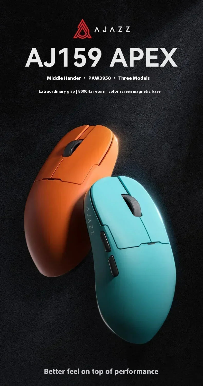 AJAZZ AJ159 APEX Mouse Tri Mode Wireless 8K PAW3950 Sensor Low Latency Gaming Mouse Charge Base Customize Lightweight PC Gamer