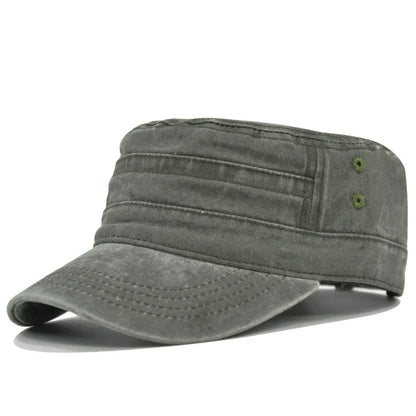 Casual Washed Cotton Flat Top Hat Adjustable Fisher Caps Men Women Cadet Military Cap Unique Design Vintage Cap Four Season ﻿
