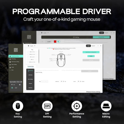EPOMAKER Click Lite Wired/BT/2.4GHz Wireless Gaming Mouse, PAW3311 Sensor, 800 to 24000 DPI with 500mAh Battery for PC/Mac/Linux