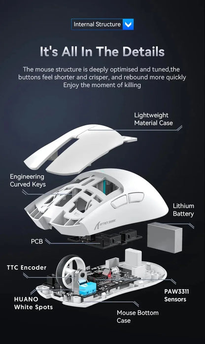ATTACK SHARK X11SE Ultra-Light Wireless Gaming Mouse, 20 Million Cycles Life, PAW3311 Gaming, 22K DPI, 400 IPS, 40G, 1KHz, 65 Hours, 30mAH