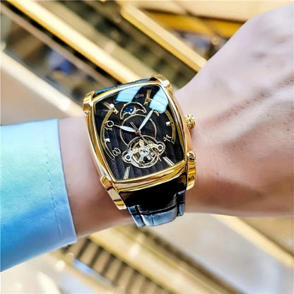 [Reloj mecánico de lujo con tourbillon] Reloj mecánico de lujo con tourbillon ligero para hombre: modelo de gama alta totalmente automático, con un moderno diseño «esqueleto», ideal para un atuendo profesional o