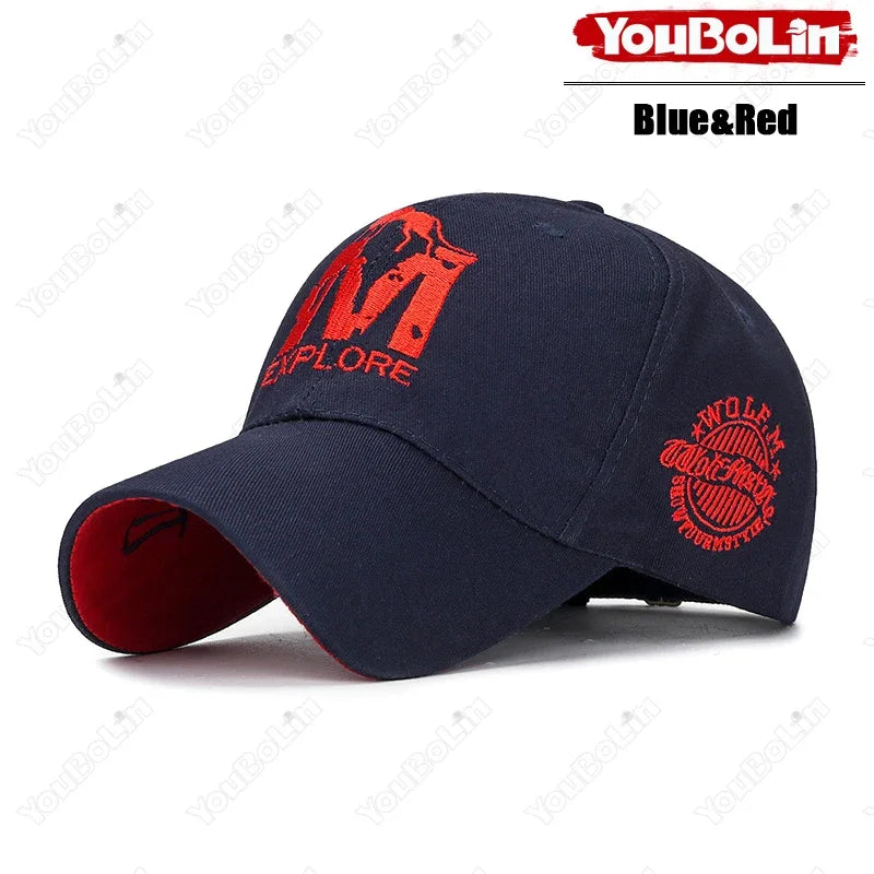 M letter Wolf Totem Embroidery Cotton Adjustable Hard Top Baseball Cap Sun Hat Trucker Caps Dad Hats