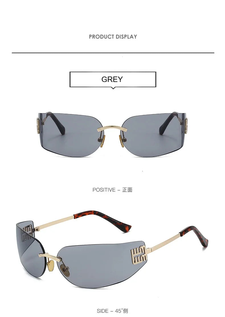New Frameless Curved Metal Square Sunglasses Women Rimless Cutting Personality Glasses Fashion Brand Design Y2K Punk Sun Glasses