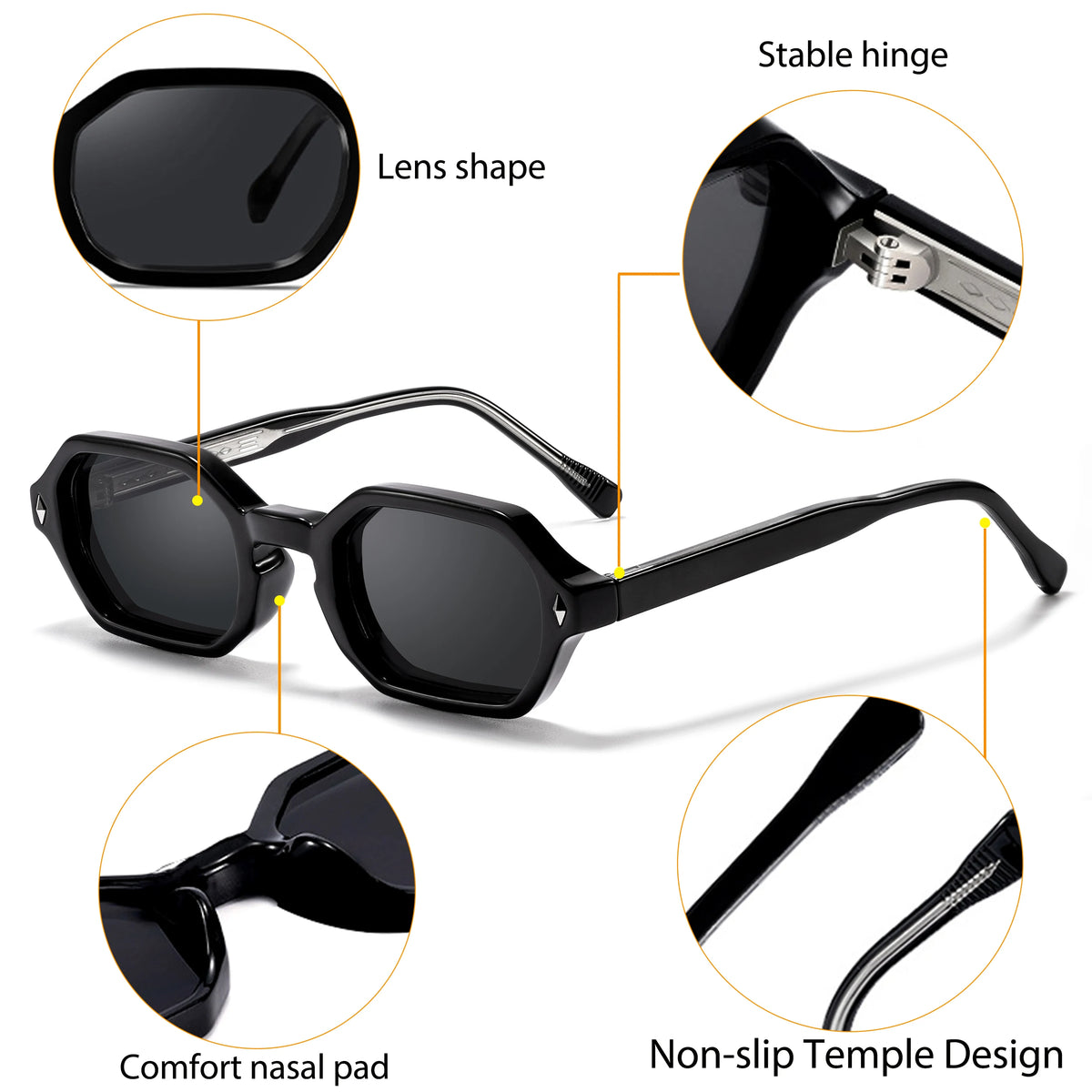 CATERSIDE Polygon Sunglasses Fashion Men Small Frame Gradient Lens Sun Glasses for Summer Beach Party Ideal Choice for Gifts